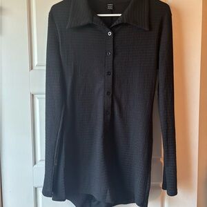 SHEIN Textured Black Button-Down Romper